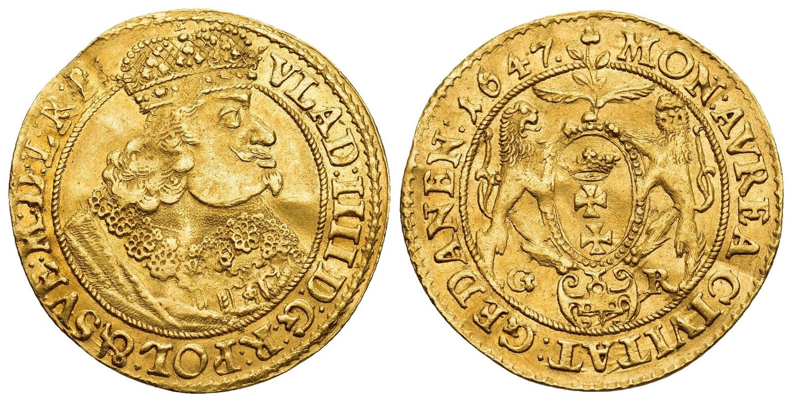 Vorder- und Rückseite: Golddukat des Władysław IV. Wasa